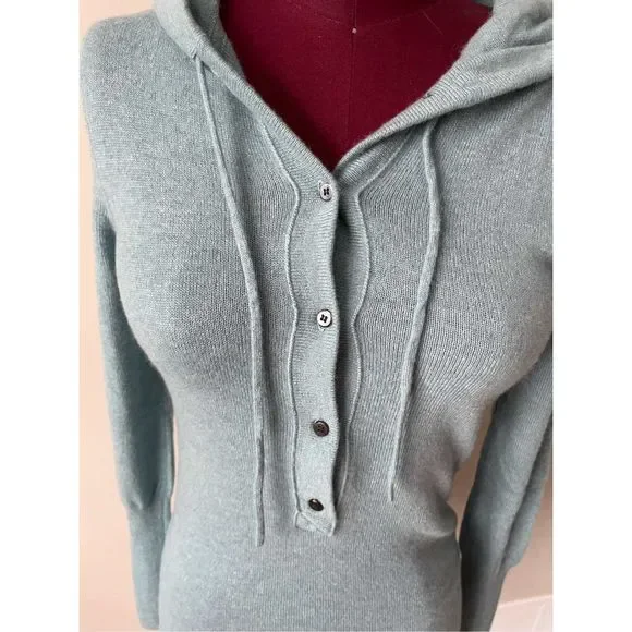 J.Crew Collection Cashmere Getaway Hoodie in Blue Henley Sweater S - Picture 2 of 9